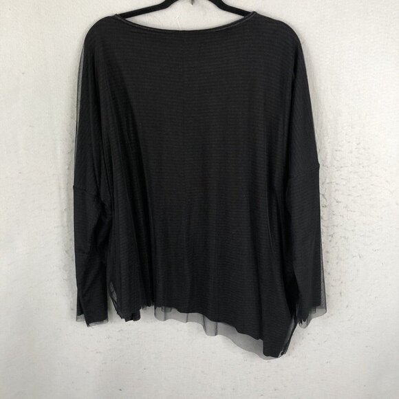 Luukaa Top Women 14 Black Stripe Mesh T Lagenlook Layered Whimsigoth Drapey - Picture 5 of 15